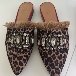 Crown Leopard Jewel Fringe Mules